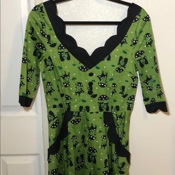 Voodoo Vixen Dresses & Skirts - Voodoo Vixen Katnis Green Flared Cat Dress